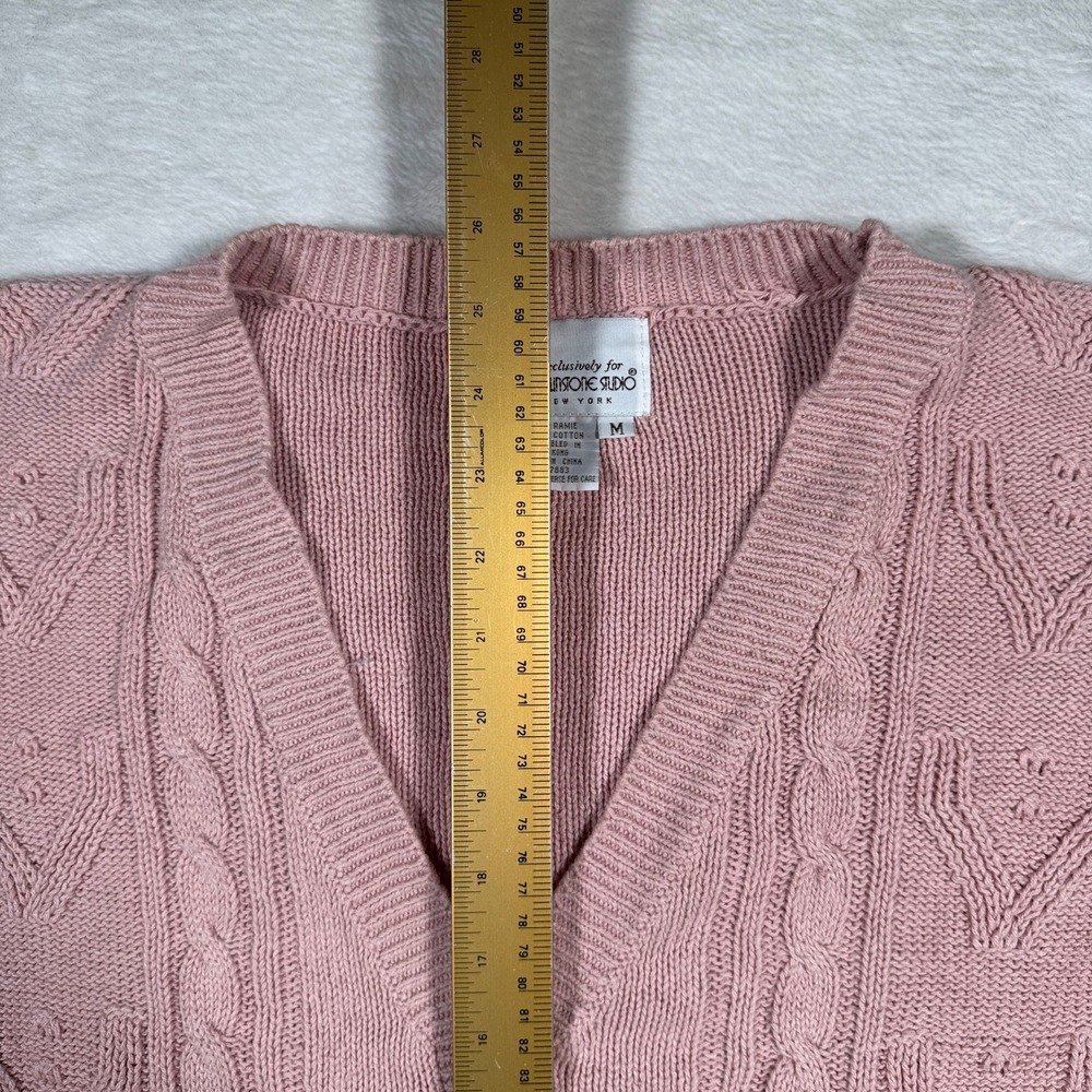 Vintage Brownstone Studio Pink Heart Cable‎ Knit Button Cardigan Sweater Women M - Picture 5 of 6